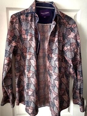Pink Geometric Print Men’s Dress Shirt